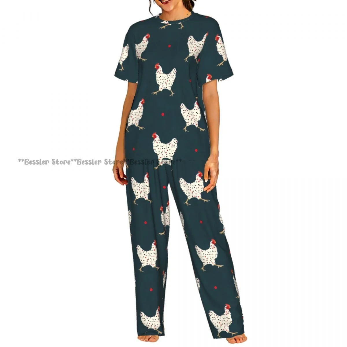 Women's Comfort Pajamas Women's Chicken Pattern Short Sleeve Set Sleepwear
