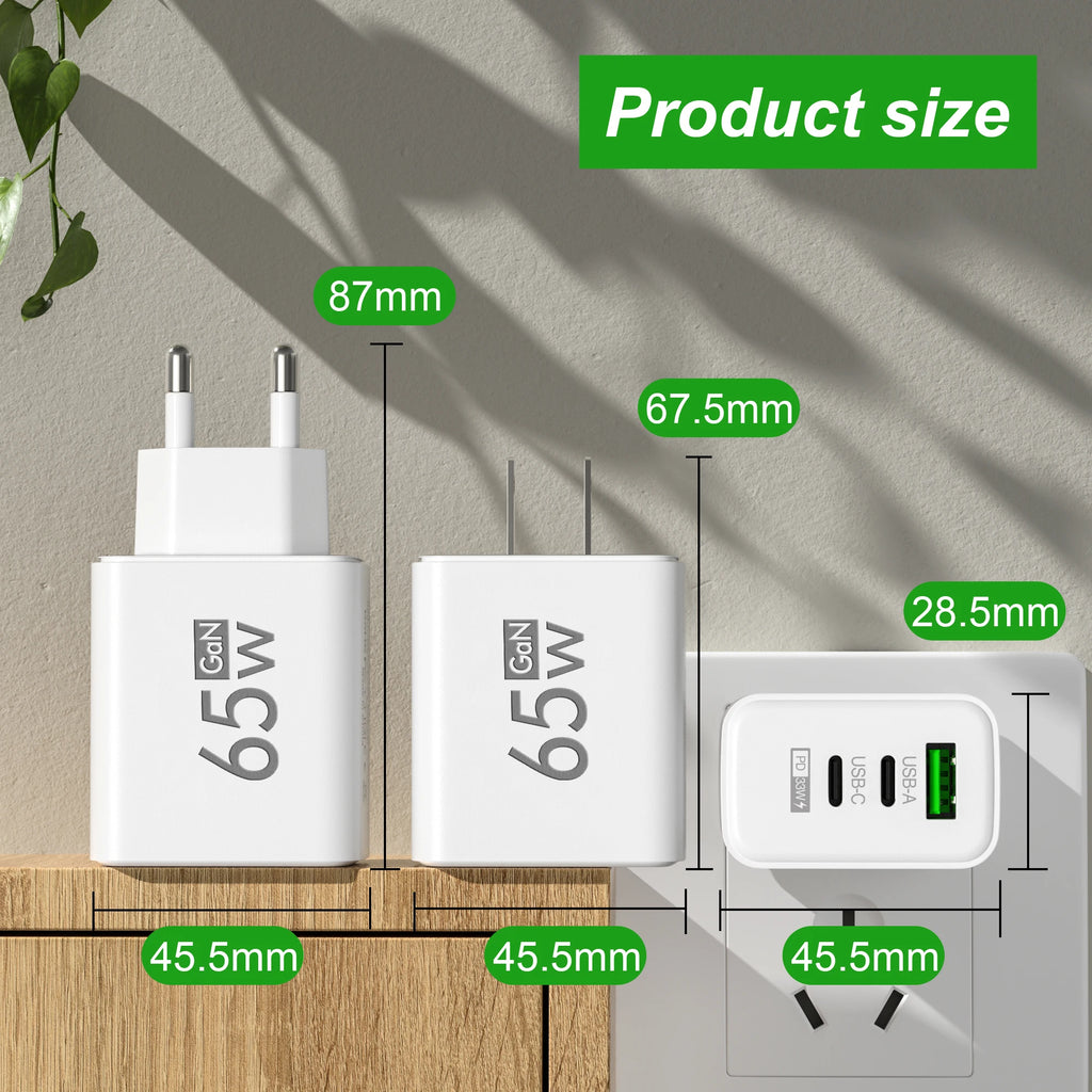 PD 65W Fast Charging Charger USB Mobile Phone Power Adapter For Samsung Huawei Xiaomi iPhone Honor Type C Quick Charge Charger