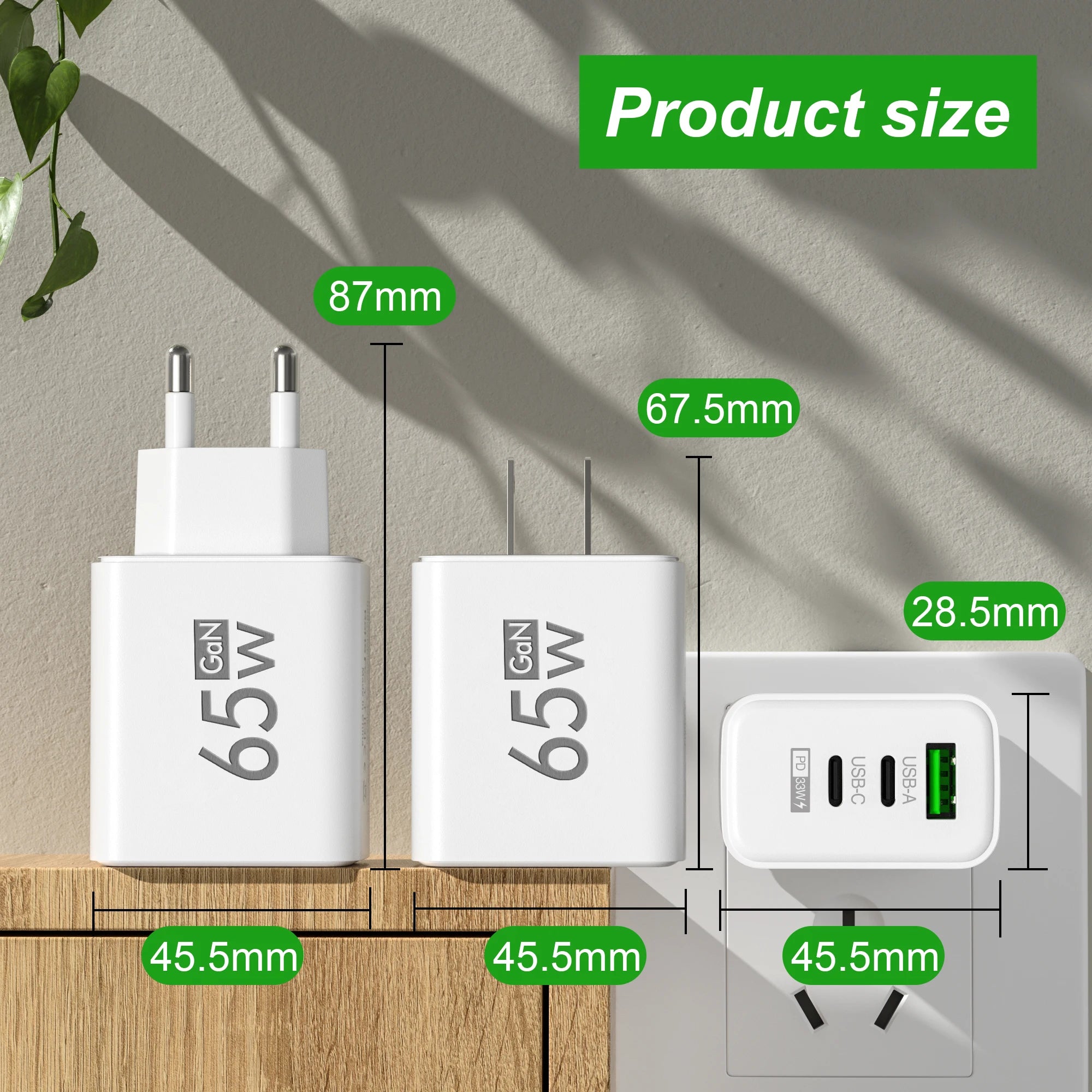 PD 65W Fast Charging Charger USB Mobile Phone Power Adapter For Samsung Huawei Xiaomi iPhone Honor Type C Quick Charge Charger