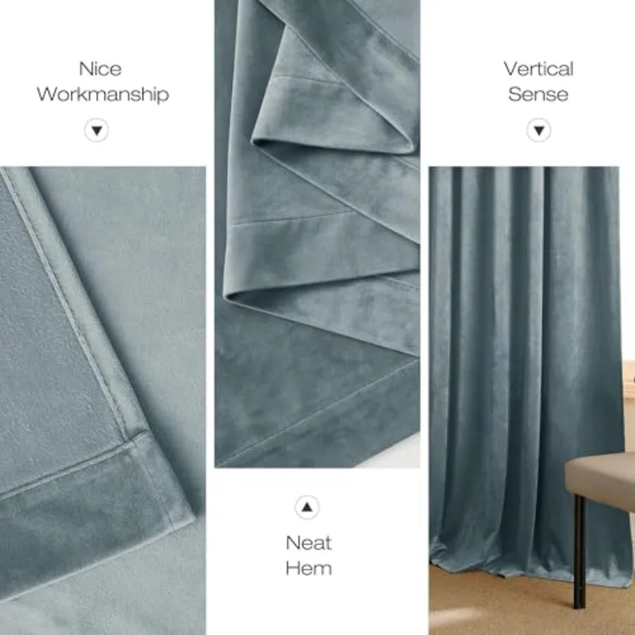 Stone Blue Room Darkening Curtains for Girls' Bedroom 2 Panels, 5inch Wide x 96inch Long,Light Blue Thermal Insulated Drapes fo