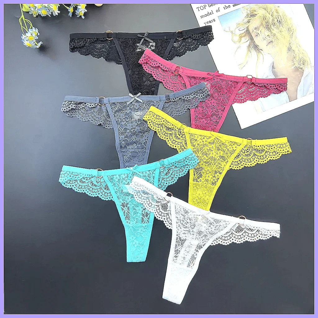 4Pcs Sexy Lace Thong Panties Women Low Rise Transparent Lingerie Set Plus Size