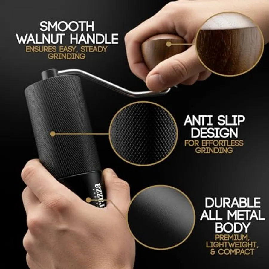 Manual Coffee Grinder, Conical Burr Coffee Grinder with Stainless Steel Burrs and Walnut Handle for Espresso, French Press, Tra