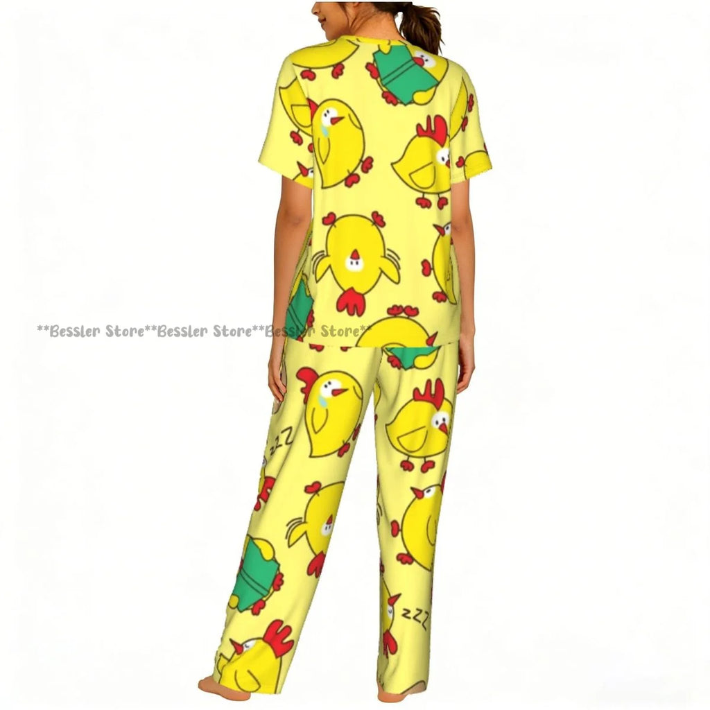 Women's Comfort Pajamas Women's Chicken Pattern Short Sleeve Set Sleepwear