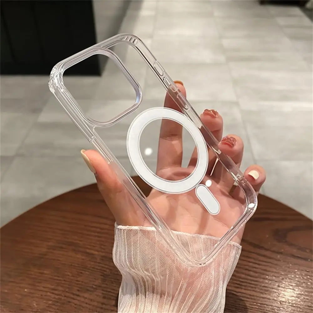 Transparent Magnetic Case For iPhone 15 14 13 Pro Max For Magsafe Clear Wireless Charging Phone Cases