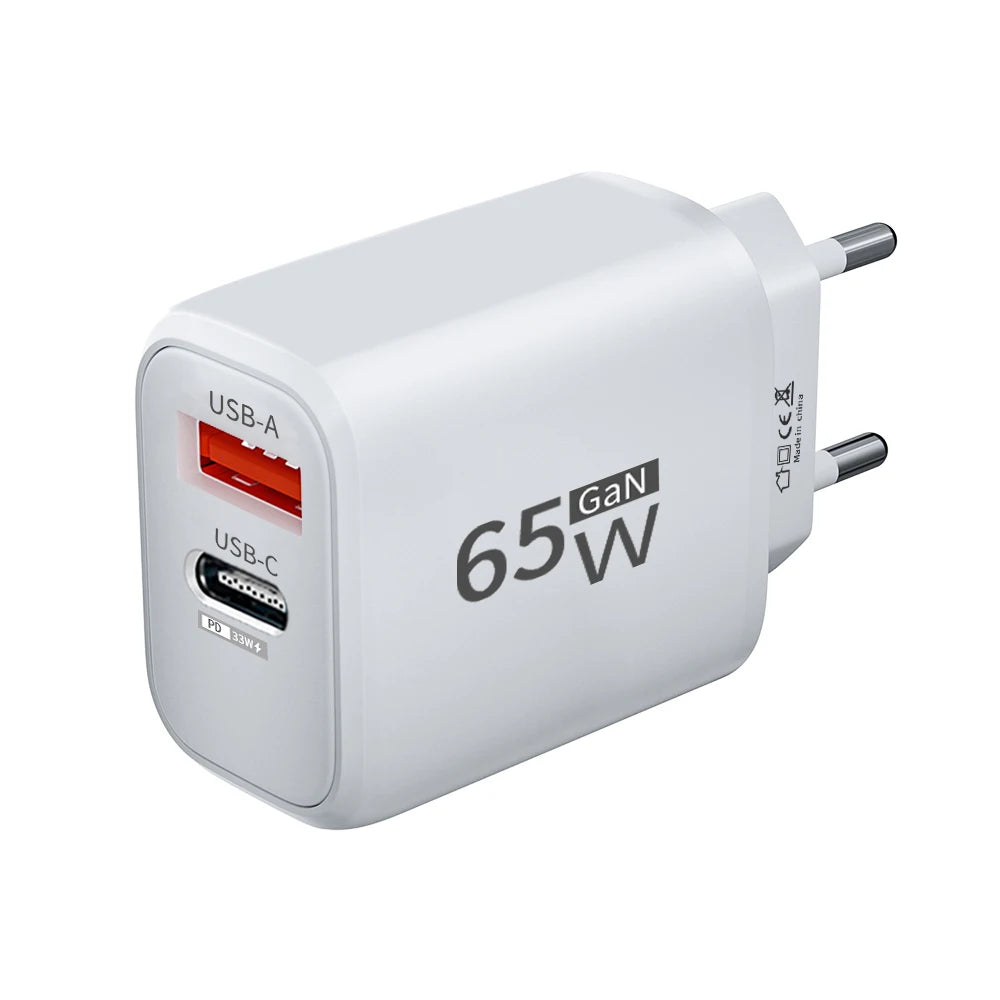 PD 65W GaN Type C USB Mobile Phone Charger Fast Charging Power Adapter For iPhone Samsung Hawei Xiaomi Quick Charge Wall Charger