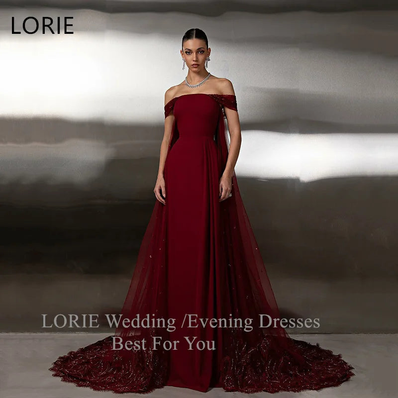LORIE Luxury Red Party Dresses Sequined Off The Shoulder Evening Prom Dress Pleat Floor Length Prom Gown Customized