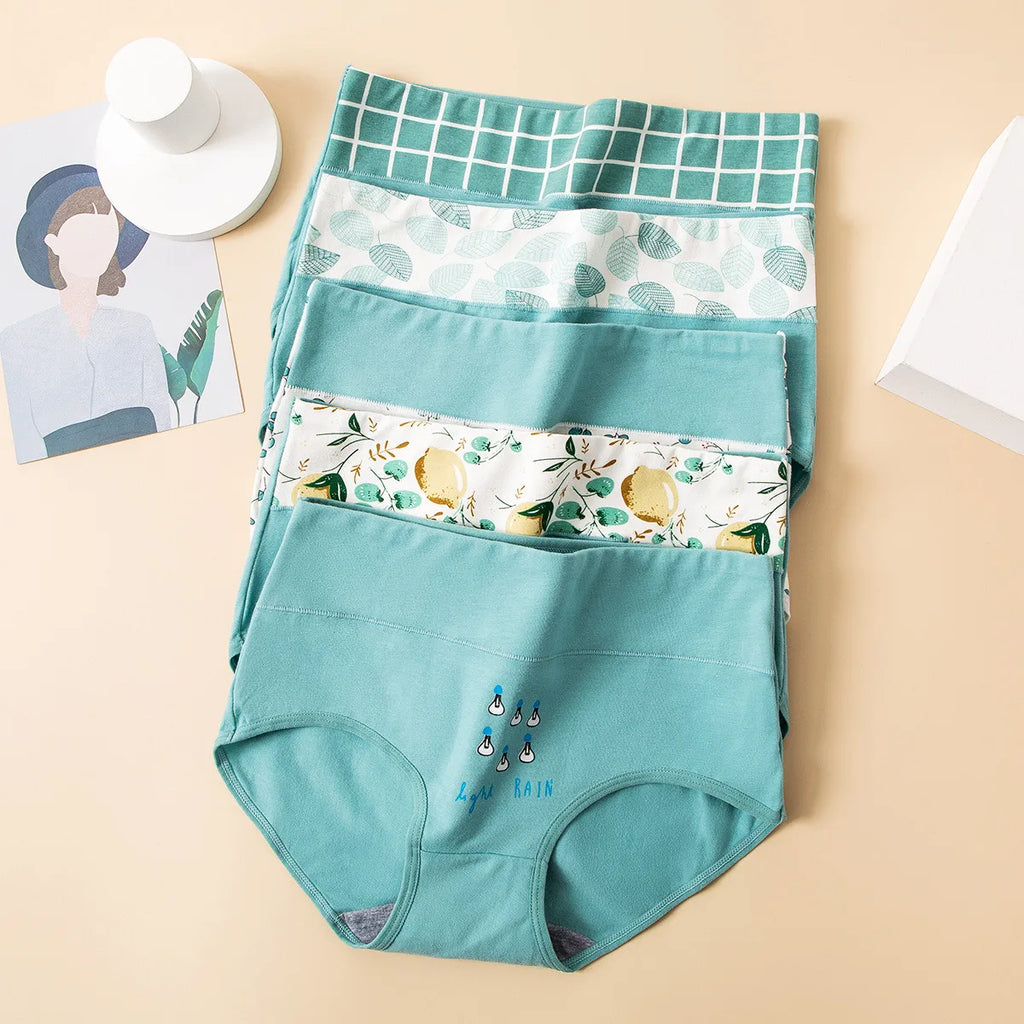 4Pcs/Set High Waist Women Panties Cotton Underwear Fashion Print Ladies Briefs Slim Underpants Breathable Sexy Ladies Lingerie