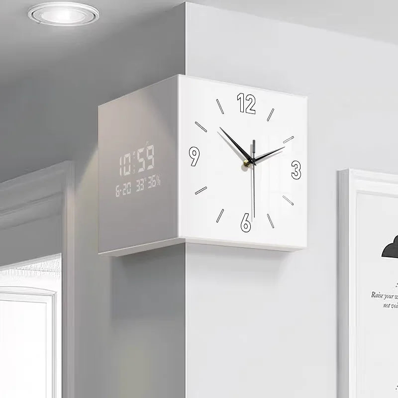 Modern Creative Wall Clock Corner Double-sided Clocks Without Punching Fashionable Minimalist Light Ins Style Living Room Decor