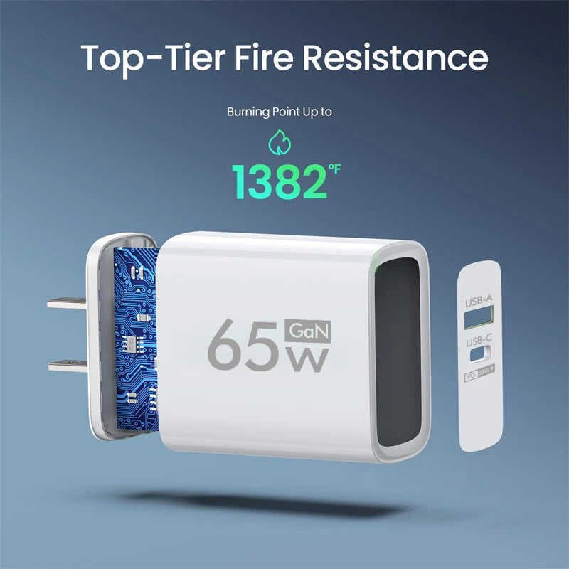 PD 65W GaN Type C USB Mobile Phone Charger Fast Charging Power Adapter For iPhone Samsung Hawei Xiaomi Quick Charge Wall Charger