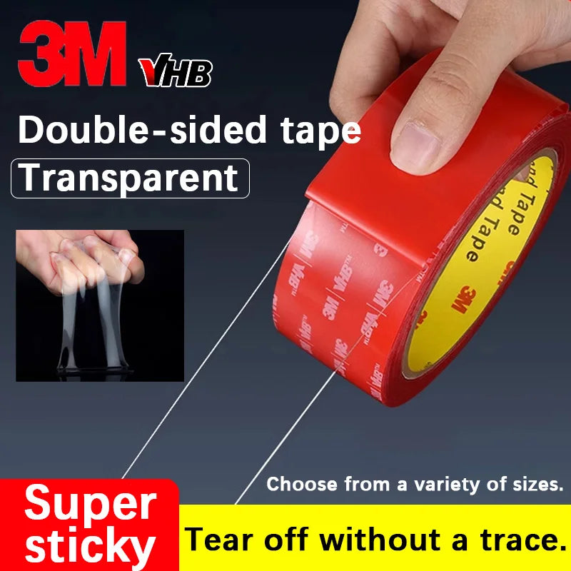 3M Double-sided Adhesive Tape - Transparent - Acrylic - Strong Adhesion - For Home, Car, Wall Fixing - No Scarring
