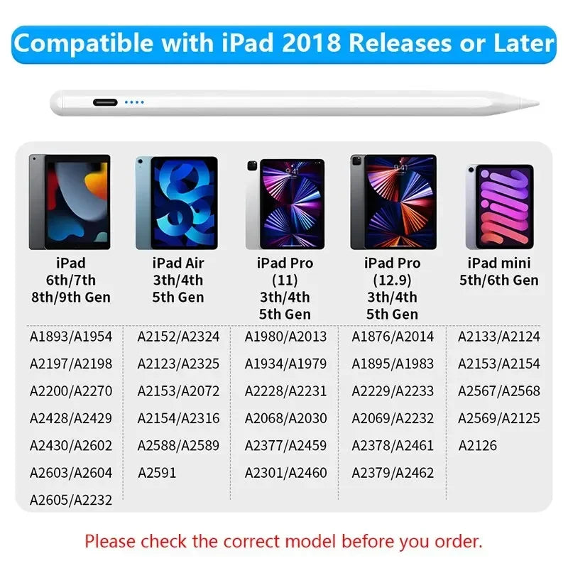 Palm Rejection Stylus Pen with Power Display for Apple iPad - Compatible with iPad 2018-2022 iPad Pro Air Mini