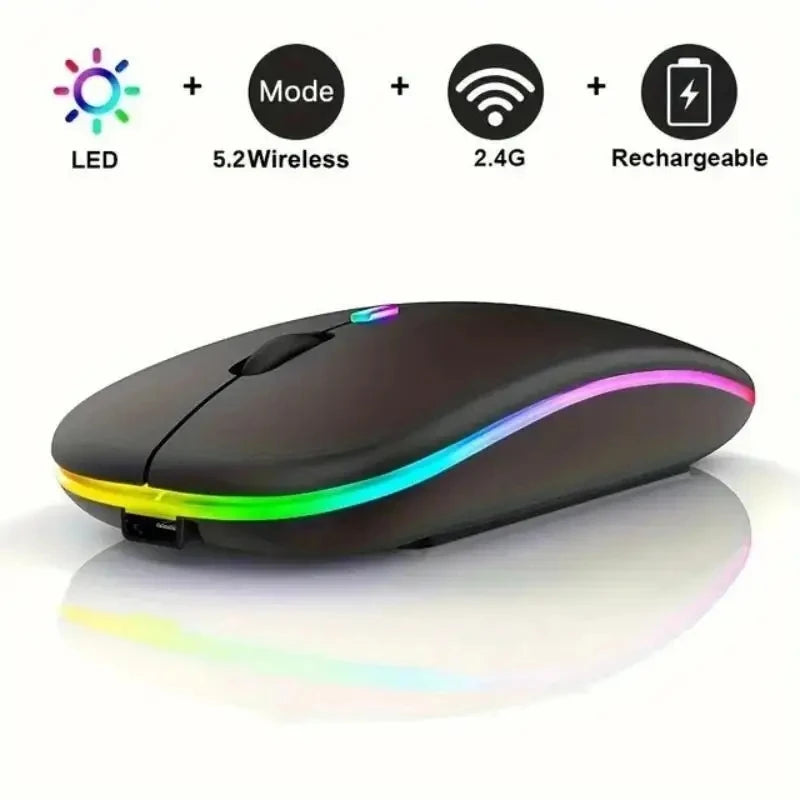 Wireless Mouse Rechargeable Silent LED Backlit Mice PC Laptop Computer Mous 2.4Ghz Receiver Bluetooth Dual Mode Optical Mice