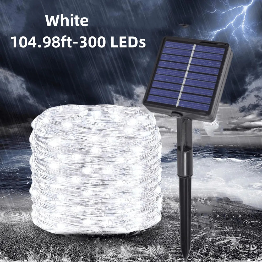 1pc 50/100/200/300LED Solar Fairy Lights Outdoor,8 Modes Copper Wire LED Light String,Holiday Party Garden Decoration Light