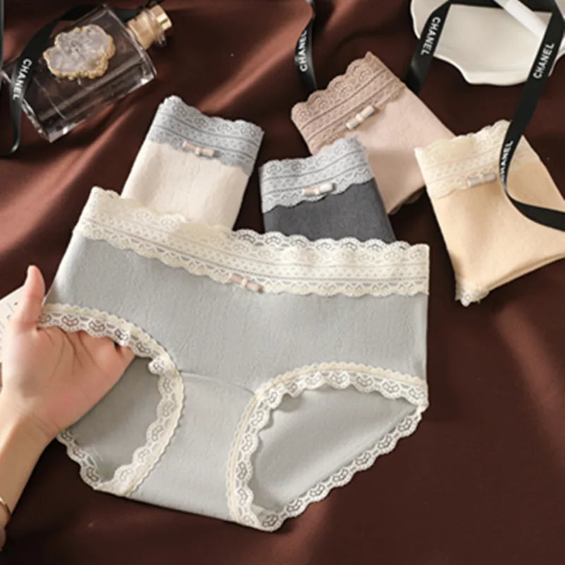 3PCS Women's Panties French Lace Mid-rise Panties Sexy Breathable Pure Cotton Underwear Soft Comfortable Briefs Intimates