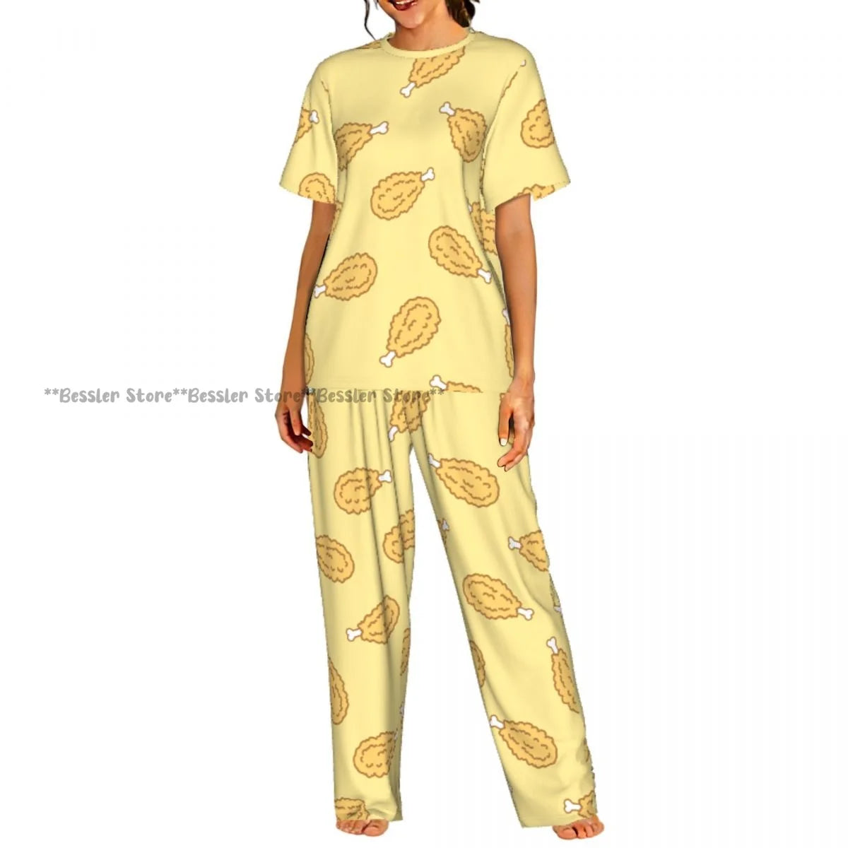Women's Comfort Pajamas Women's Chicken Pattern Short Sleeve Set Sleepwear