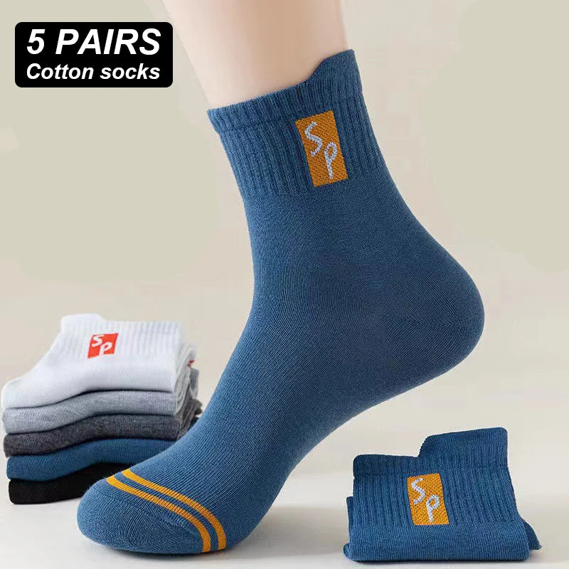 New 5Pair Men's Sports Socks Cotton High Quality Casual Business Walk Socks Spring Autumn Fashion For Men Size EU38-45