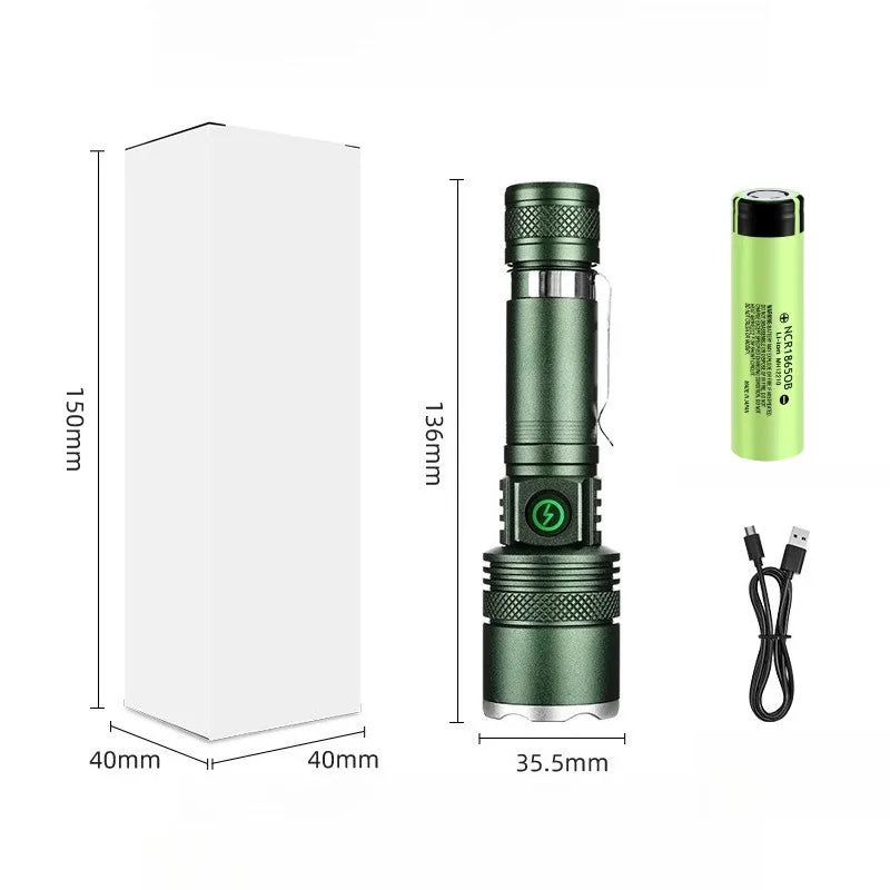 Rechargeable LED Flashlight Zoomable Waterproof Aluminum Alloy Torch with Clip Magnet for Outdoor Hiking Camping Night Use