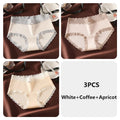 3PCS Women's Panties French Lace Mid-rise Panties Sexy Breathable Pure Cotton Underwear Soft Comfortable Briefs Intimates