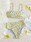 Summer double-sided printed floral asymmetrical strap swimsuit set for summer holiday beach getawaysdv