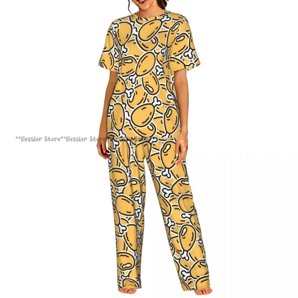 Women's Comfort Pajamas Women's Chicken Pattern Short Sleeve Set Sleepwear