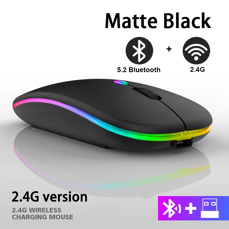 Wireless Mouse Rechargeable Silent LED Backlit Mice PC Laptop Computer Mous 2.4Ghz Receiver Bluetooth Dual Mode Optical Mice