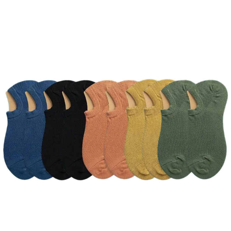 10 Pairs Summer Men's Socks Soft Breathable Cotton With Soft Silicone Anti-slip Coating Invisible Socks Casual Boat Socks