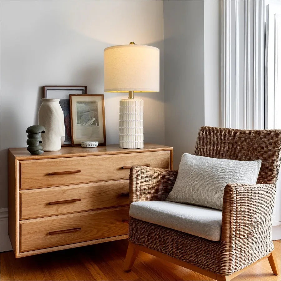 20.75" Small Modern Ceramic Table Lamps Set of 2 for Bedroom White Bedside Lamps for Night Stands Farmhouse Desk Decor Gift Nig