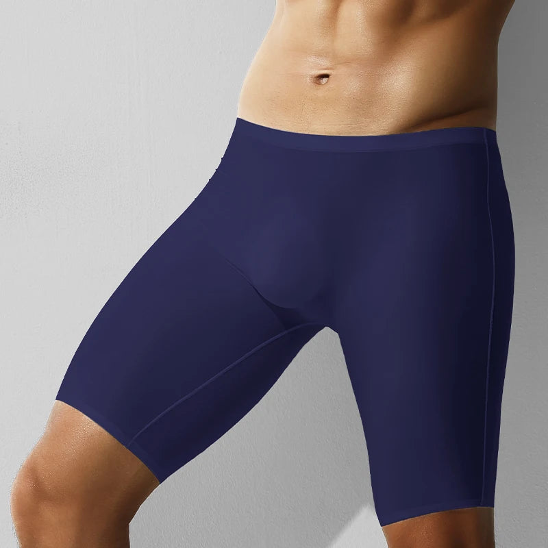 3-Pack of Men's Ice Silk Underwear, Sports Men's Summer Thin Boxer Briefs, Extended Anti-Wear Legs, Traceless Running Quick-Dryi