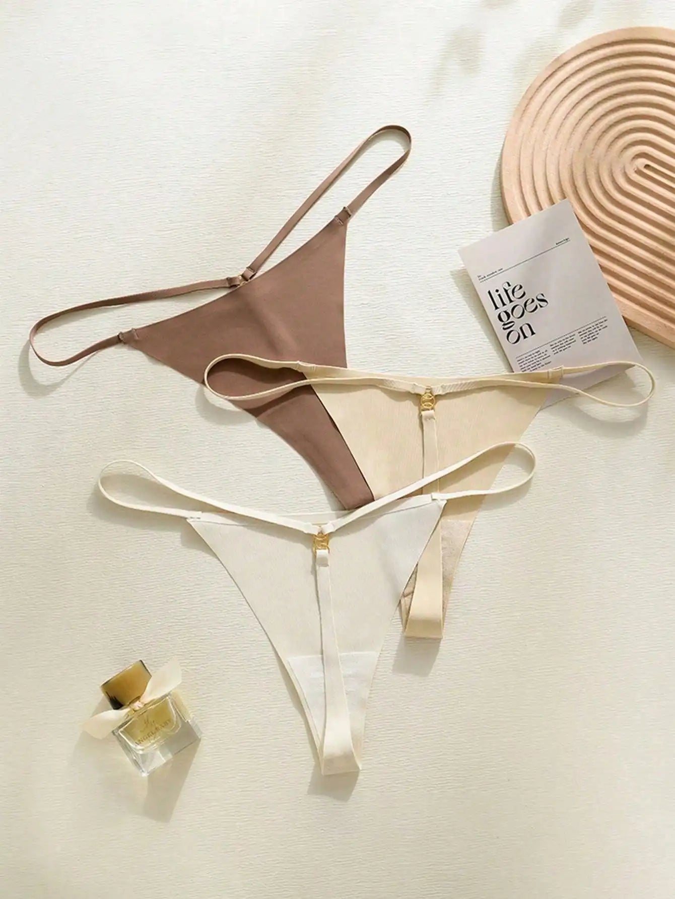 5-Pack Women's Low-Rise Strappy G-String Thongs with Gold Accent