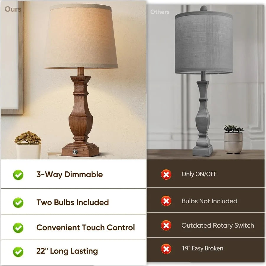 Dimmable Table Lamps Set of 2 Rustic Farmhouse Table Lamps for Living Room Bedroom Bedside Desk Lamps for end Tables Touch Lamp