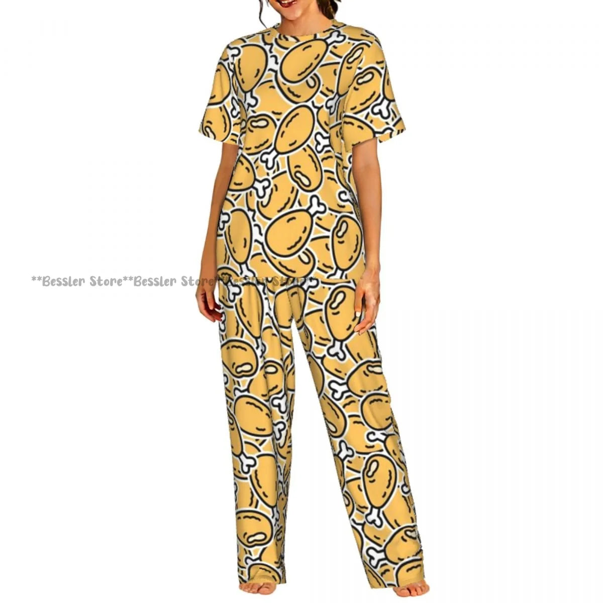 Women's Comfort Pajamas Women's Chicken Pattern Short Sleeve Set Sleepwear