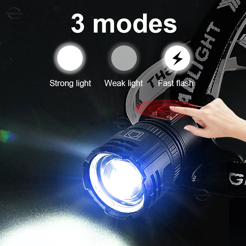 18000000LM  XHP360 Headlamp High Power Front Lantern Rechargeable Headlight 18650 Head Flashlight Camping Fishing Head Lantern