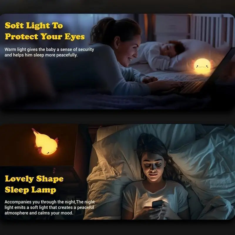 【FreeShip】Cute Axolotl LED Night Light,Dinosaur lamp,Squishy USB & Mobile Touch Lights,Night Bedroom Lamp