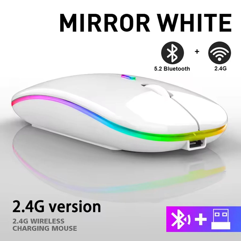 Wireless Mouse Rechargeable Silent LED Backlit Mice PC Laptop Computer Mous 2.4Ghz Receiver Bluetooth Dual Mode Optical Mice