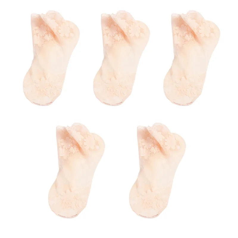 5Pairs Women's Floral Lace Socks Transparent Lolita Invisible Summer Breathable Invisible Crew Sock Summer Lolita Thin Ankle Sox