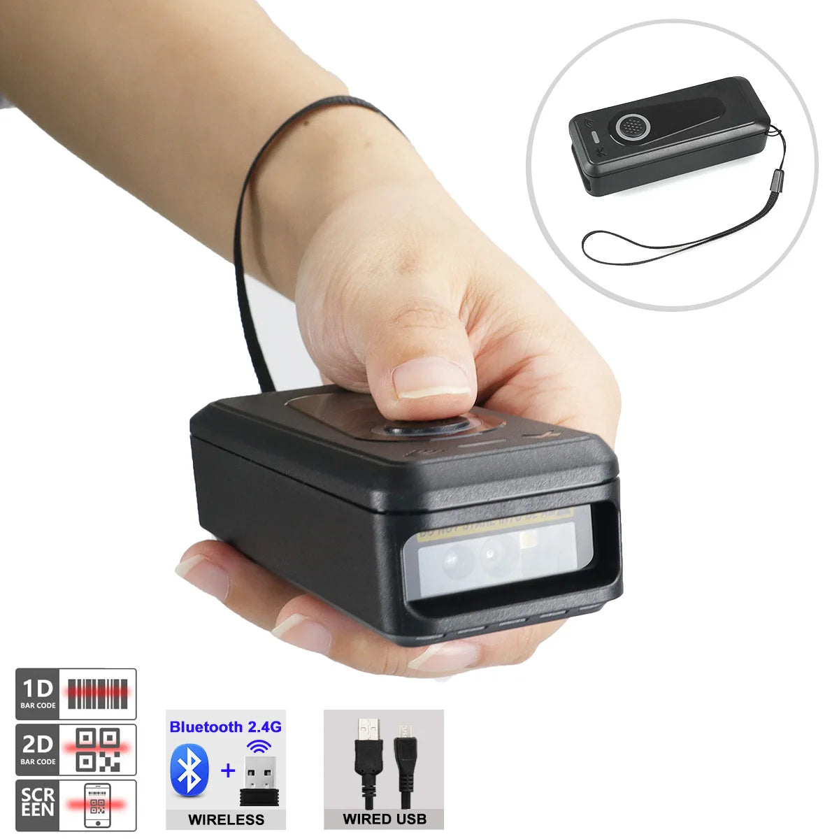 Portable BT 2.4G Wireless Barcode Reader 1D/2D/QR Barcode Scanner Wireless BT Price Checker Pos Barcode Scanner