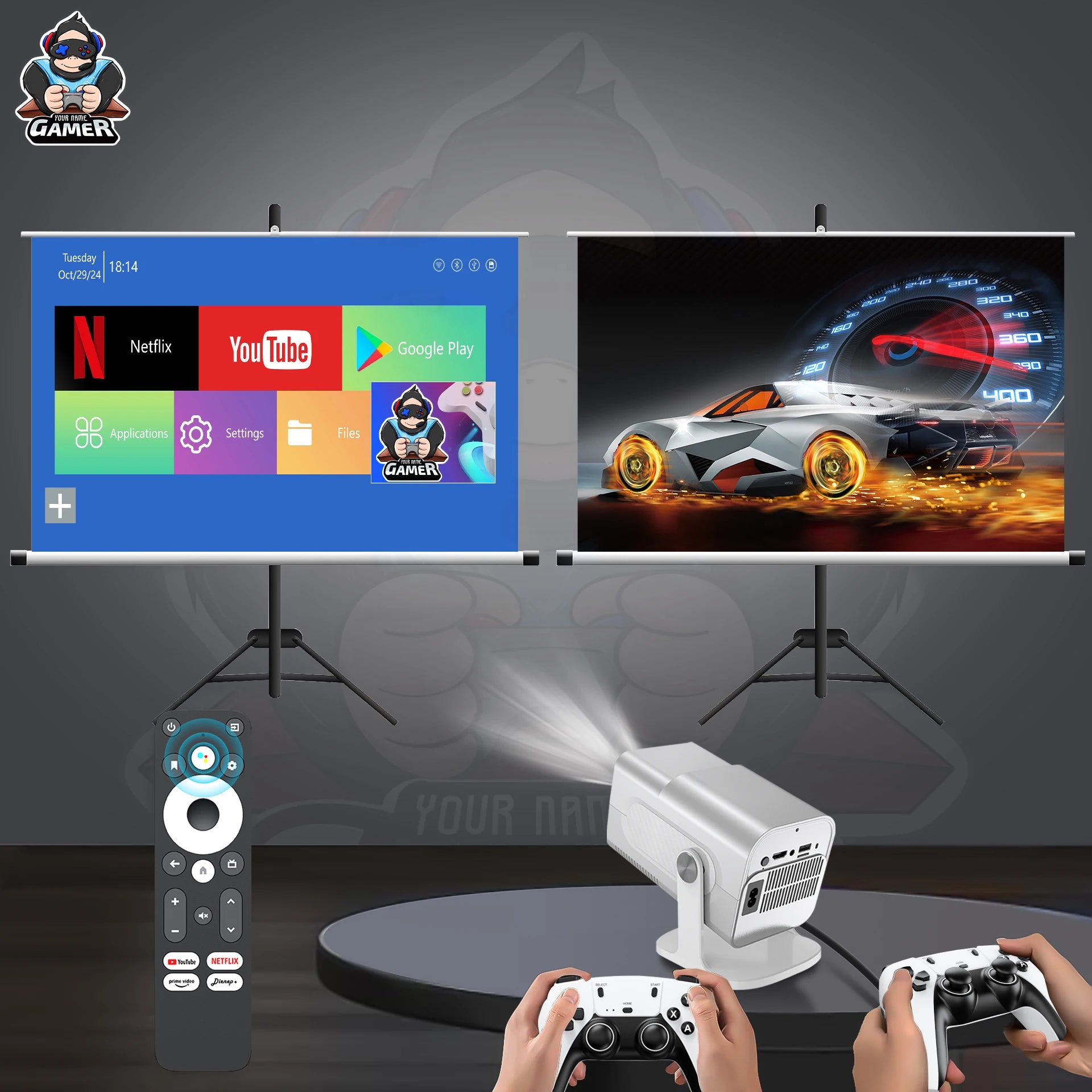 Latest HCS350 max Gaming Projector Allwinner H713 3D 4k HD Android 11 High Lumen Wireless Smart Projector with Wireless Gamepad