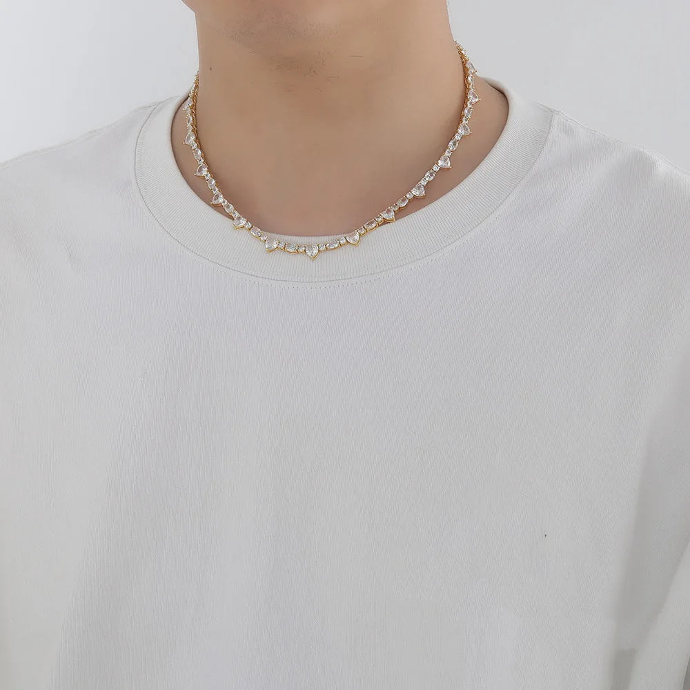 Wholesale Crystal  Heart Shape Tennis Necklace Heart Elliptic Shape Diamond Tennis Necklace with Gold Plated