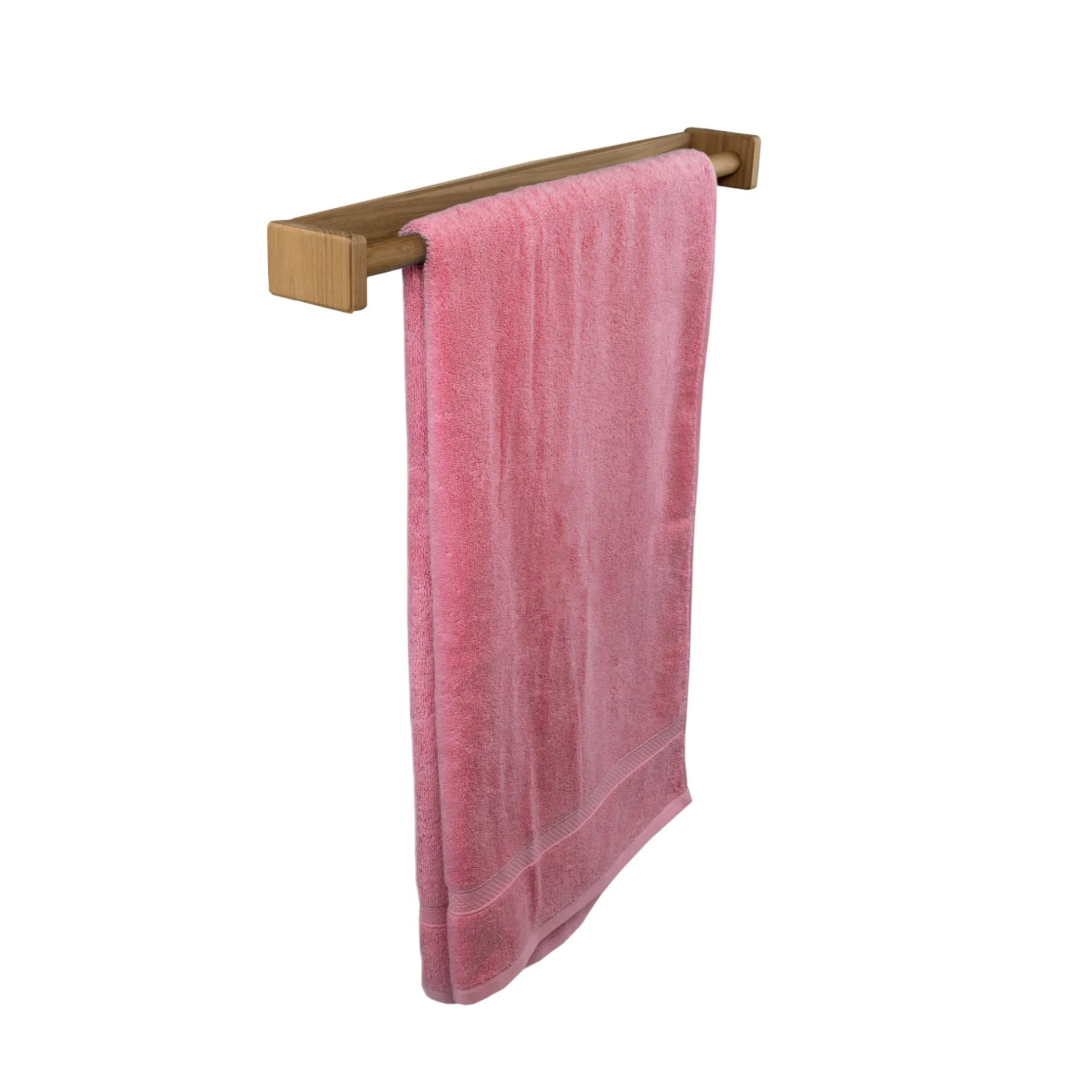 HMS 22\" Modern Traditional Solid Teak Towel Bar Brass Towel Racks with Heater for Hotels