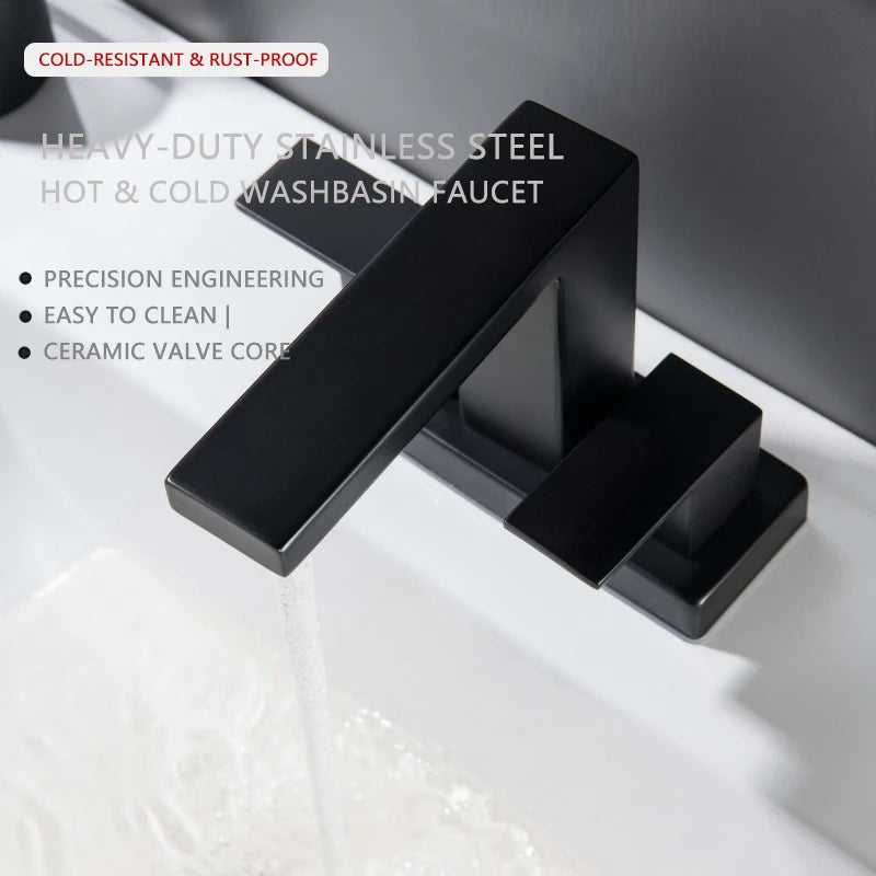 Matte Black Bathroom Faucet Modern 3 Hole Basin Mixer Faucet