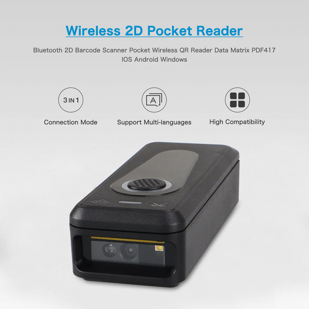 Portable BT 2.4G Wireless Barcode Reader 1D/2D/QR Barcode Scanner Wireless BT Price Checker Pos Barcode Scanner