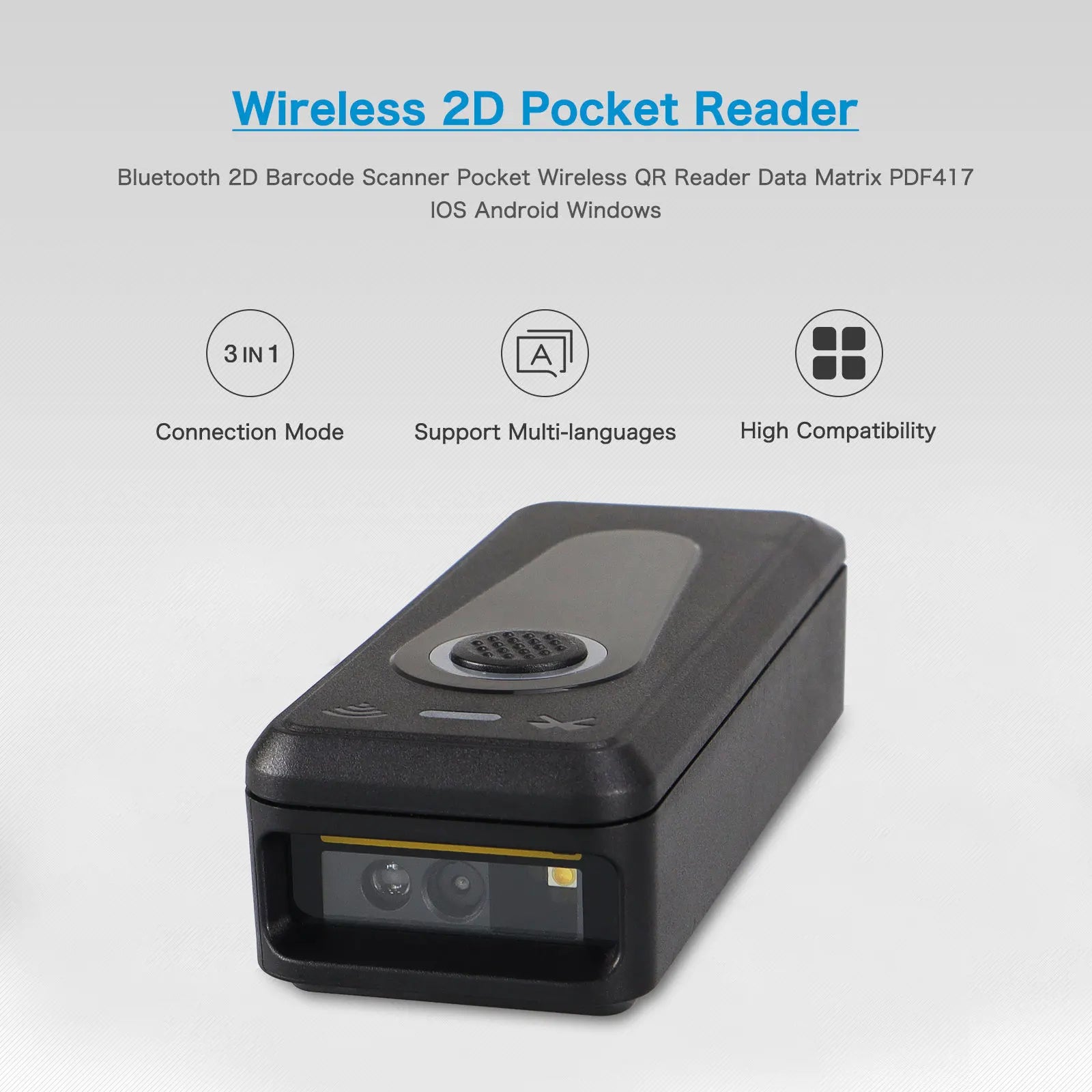 Portable BT 2.4G Wireless Barcode Reader 1D/2D/QR Barcode Scanner Wireless BT Price Checker Pos Barcode Scanner