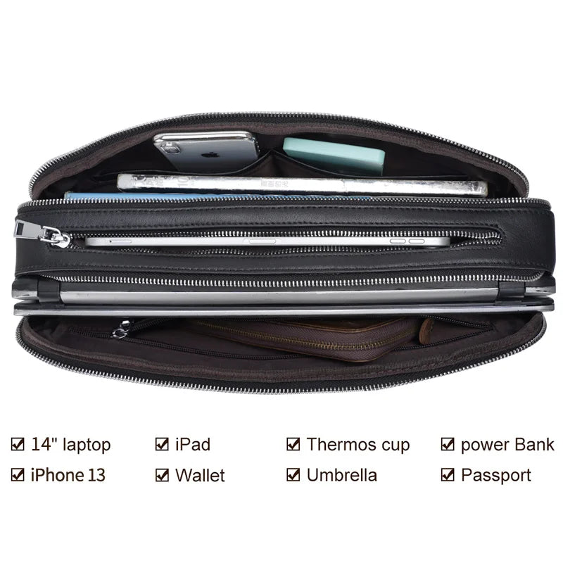 Waterproof Large Capacity Shoulder Bag Real Leather Business Men's Messenger Genuine Leather Laptop Bag for Men