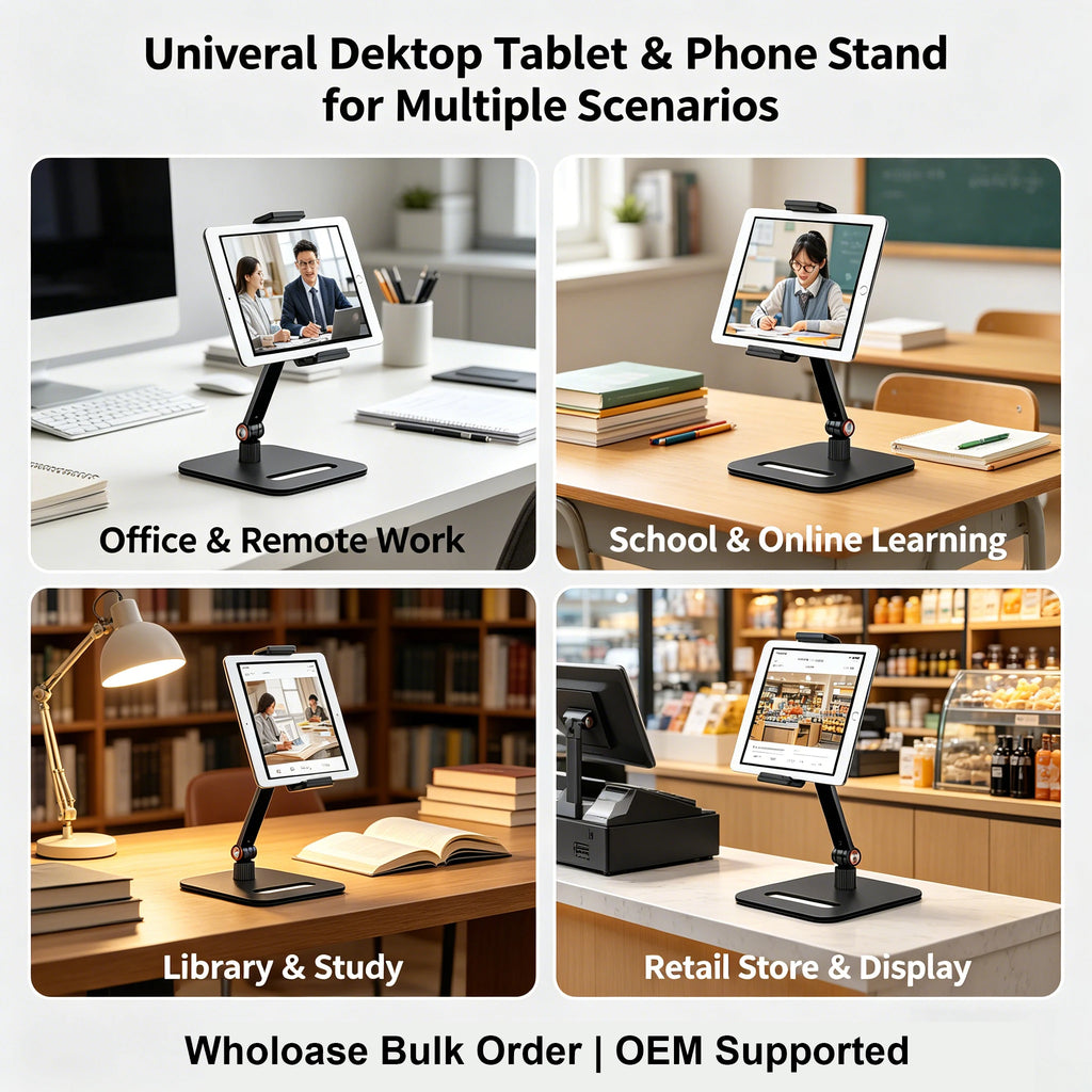 360° Rotating Aluminum Alloy Tablet Stand Stable Adjustable Desktop Holder for iPad Pro 12.9, Foldable Stand for Office Home