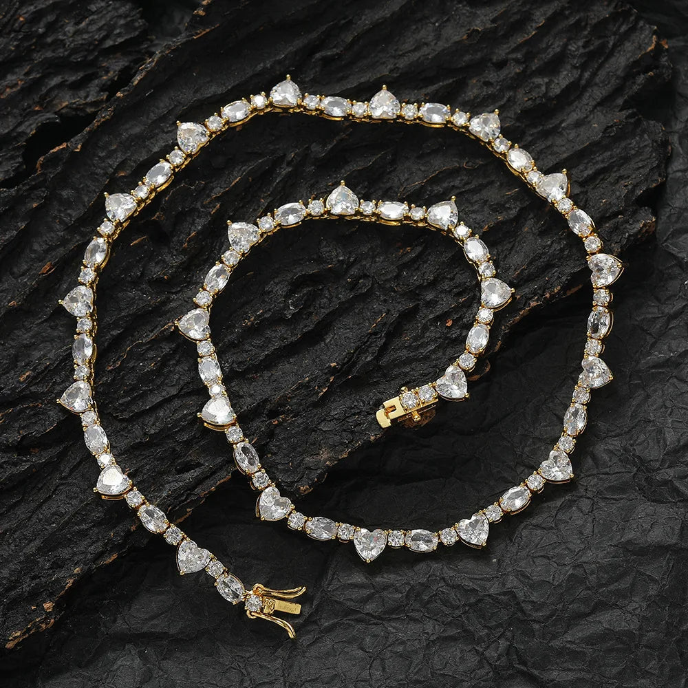 Wholesale Crystal  Heart Shape Tennis Necklace Heart Elliptic Shape Diamond Tennis Necklace with Gold Plated