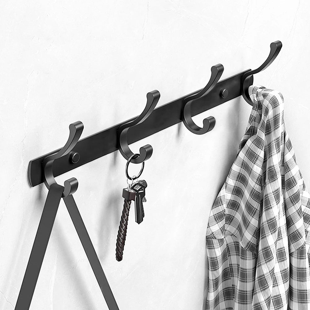High Load Capacity Option Size 3-4-5-6 Robe Hooks Aluminum Wall Mounted J-Hook in Black Towel Hook Rack