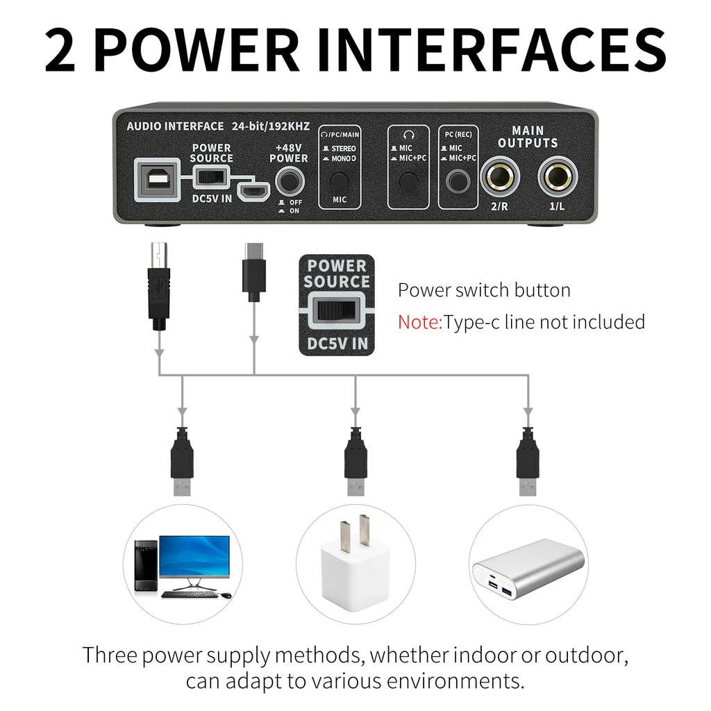 XTUGA E22 Professional Studio Audio Interface New Arrival USB Sound Card Recording PC Recorder for Live Streaming Computer