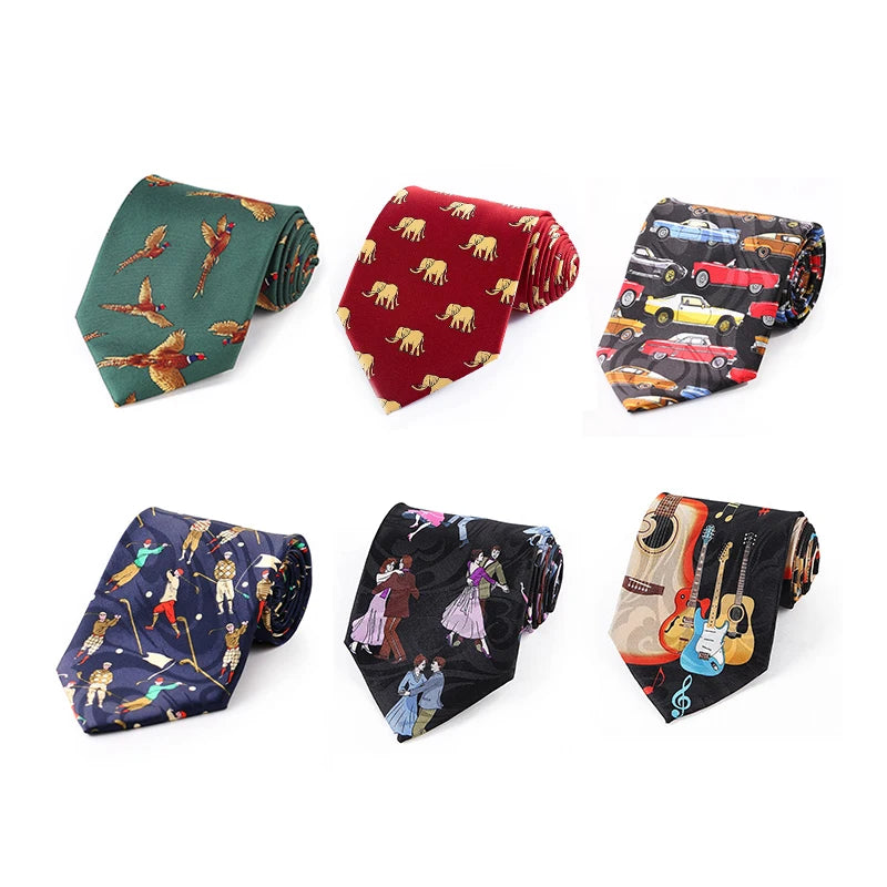Professional Novelty Tie Wholesale Fashion Creative Polyester Tie 10cm Wide Printed Widening Animal Theme Necktie
