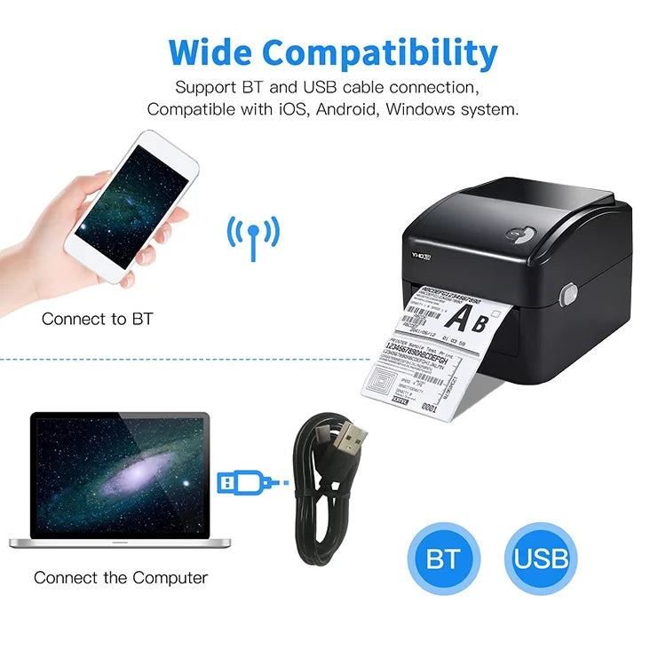 4 Inch Express Shipping Label Printer Thermal Barcode Label Blue Tooth USB Interface Printer Use for DHL,Ebay,A Mazon