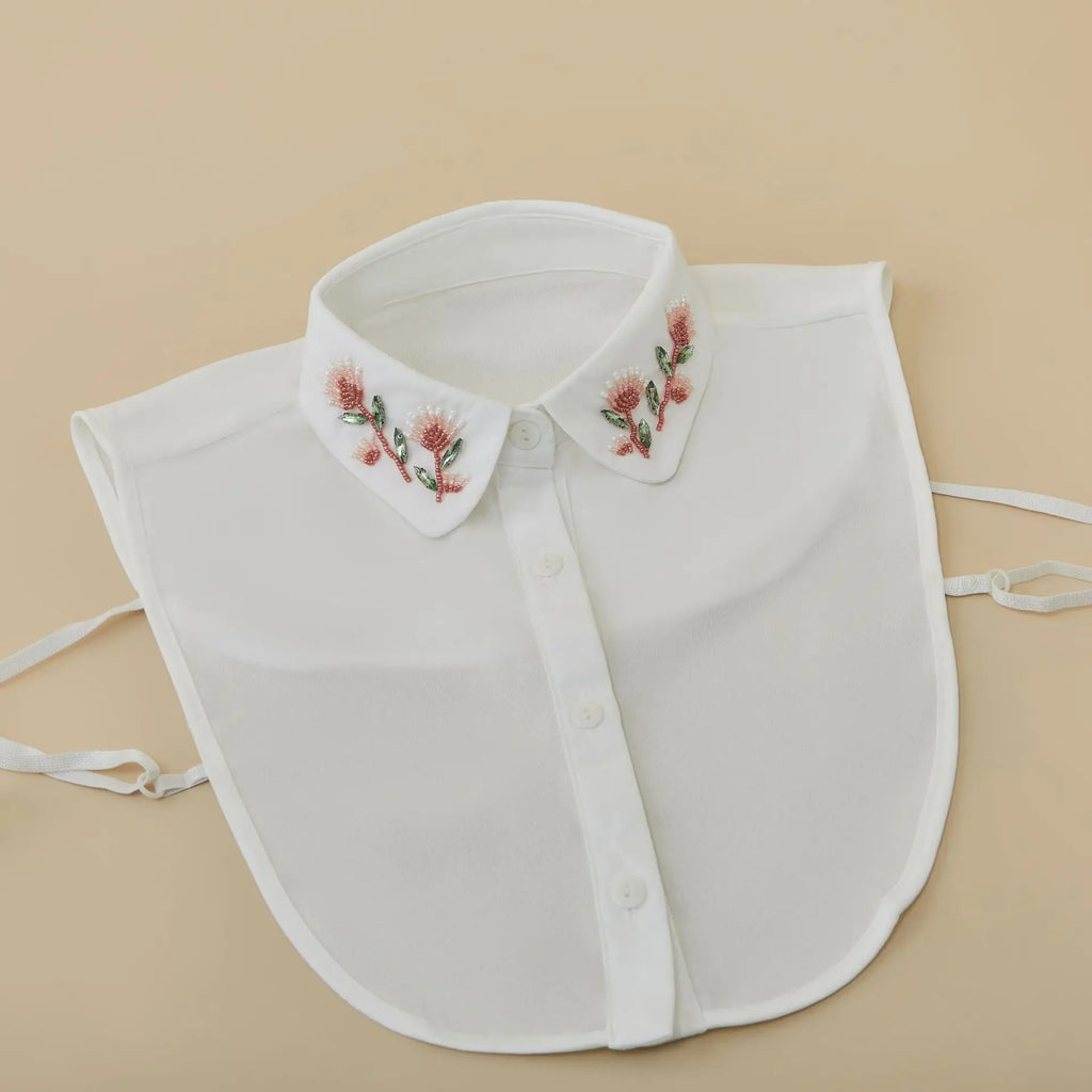 Fashion Women's Luxury Shirt Accessories Detachable White Beaded Embroidery Faux Neckwear Handmade Stylish False Collar